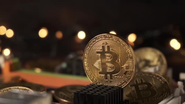 Bitcoin crypto-monnaie. Pièces d'or. — Video