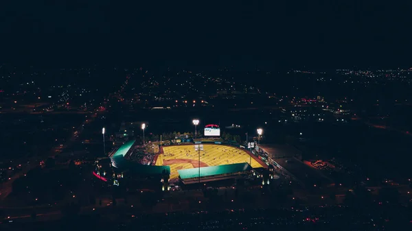 A birds-eye view of a baseball game at night. — Stock Photo, Image