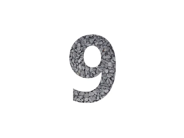 Numer Alfabetu Wykonanego Szarego Żwiru Wyizolowanego Białym Tle — Zdjęcie stockowe