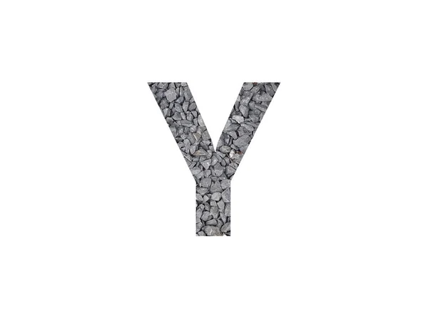 白い背景にグレーの砂利で作られたアルファベットの文字Y — ストック写真