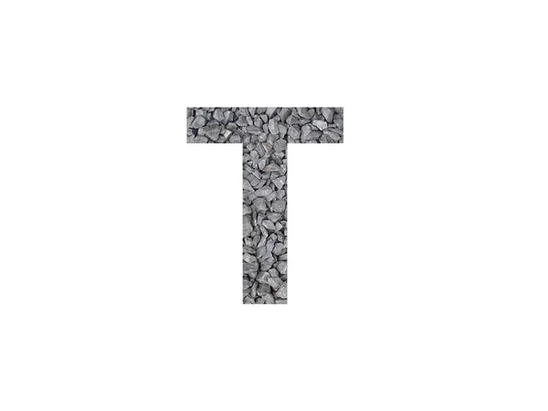 白い背景にグレーの砂利で作られたアルファベットの手紙T — ストック写真