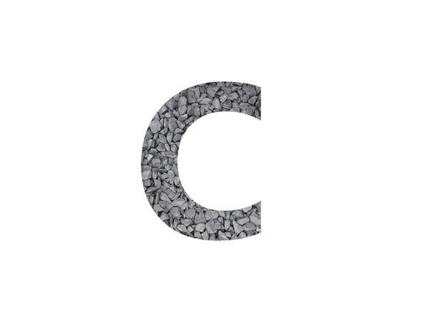 字母C 用白色背景隔离的灰色砾石制成 — 图库照片