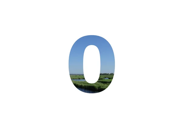 Number Alphabet Made Landscape Grass Stream Blue Sky — Stock Photo, Image