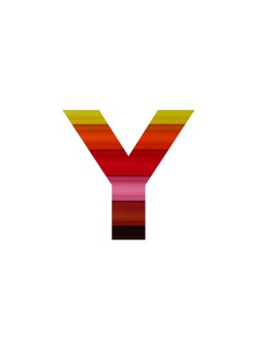 Alfabenin Y harfi, sarı, turuncu, kırmızı, pembe, kahverengi kalemle yazılmış.