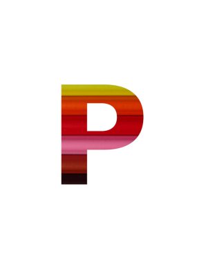 Alfabenin P harfi. Sarı, turuncu, kırmızı, pembe, kahverengi.