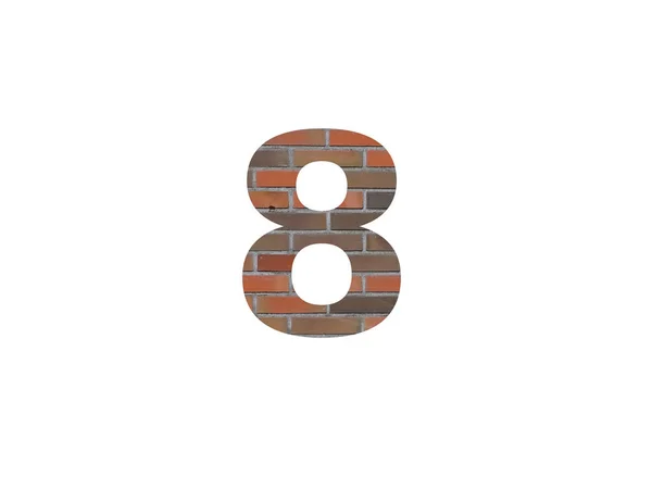 Numer Alfabetu Wykonanego Ściany Cegieł Kolorze Brązowym Pomarańczowym Czerwonym Szarym — Zdjęcie stockowe