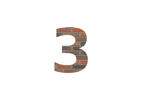 3号字母表 由砖墙制成 有褐色 背景为白色 — 图库照片