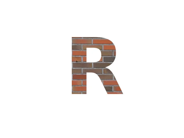 字母R 由砖墙制成 用褐色 红色灰色和白色背景隔开 — 图库照片