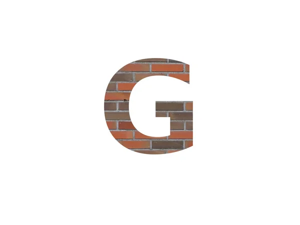 字母G 由砖墙制成 用褐色 红色灰色和白色背景隔开 — 图库照片