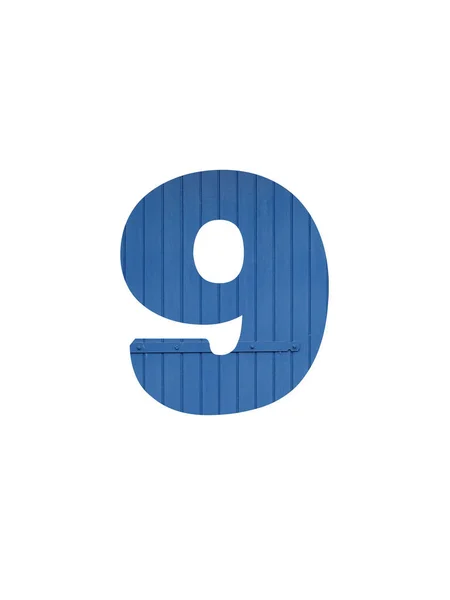 Numer Alfabetu Wykonanego Starego Niebieskiego Drewna Odizolowanego Białym Tle — Zdjęcie stockowe