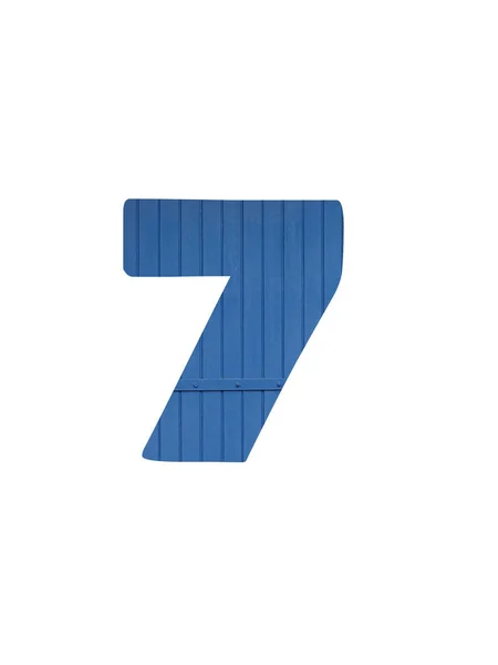 七号字母表用古老的蓝色木头制成 用白色背景隔开 — 图库照片