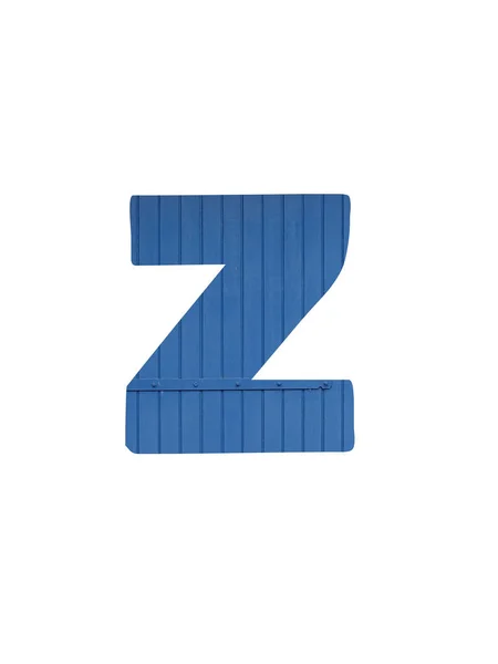 字母Z用古老的蓝色木头制成的字母Z 用白色背景隔开 — 图库照片