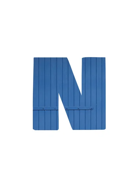 Carta Alfabeto Feito Com Madeira Azul Velha Isolado Fundo Branco — Fotografia de Stock