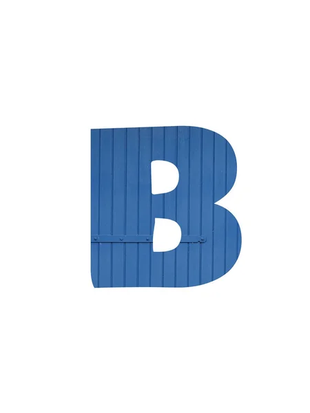 字母B的字母B 用古老的蓝色木头制成 用白色背景隔开 — 图库照片