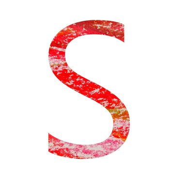 Alfabedeki S harfi kırmızı, pembe, yeşil ve turuncu renklerle yazılır, beyaz arka planda izole edilir.