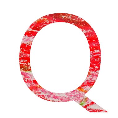 Beyaz arkaplanda izole edilmiş kırmızı, pembe, yeşil ve turuncu renkli alfabenin Q harfi