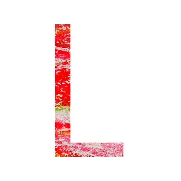 白を基調に赤 ピンク オレンジ色のチョークで描かれたアルファベットのL字 — ストック写真