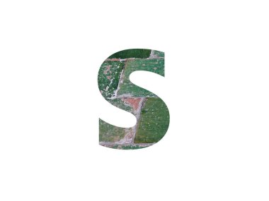 Letter S of the alphabet made with green tiles isolated on a white background