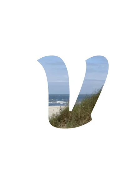 Letter Alphabet Made Landscape Beach Sea Blue Sky Dunes Isolated — Stock Fotó