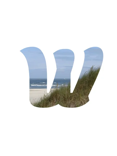 Літера Алфавіту Зроблена Пейзажем Пляжем Морем Блакитним Небом Дюнами Ізольована — стокове фото