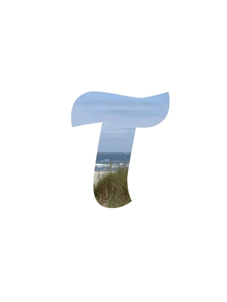 Letter Alphabet Made Landscape Beach Sea Blue Sky Dunes Isolated — Stockfoto