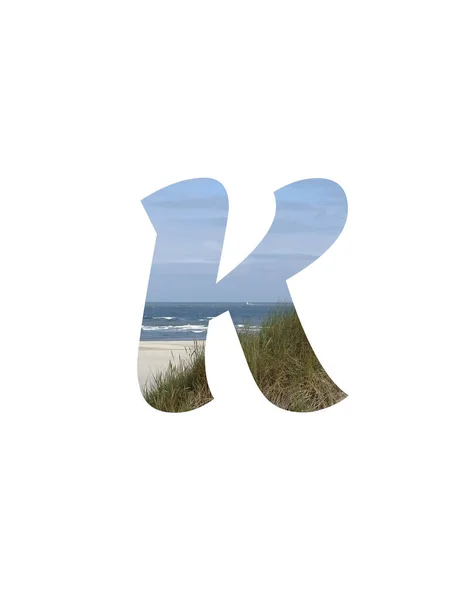 Letter Alphabet Made Landscape Beach Sea Blue Sky Dunes Isolated — Stok fotoğraf
