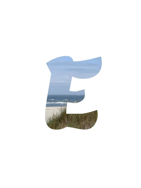 Letter Alphabet Made Landscape Beach Sea Blue Sky Dunes Isolated — Stockfoto