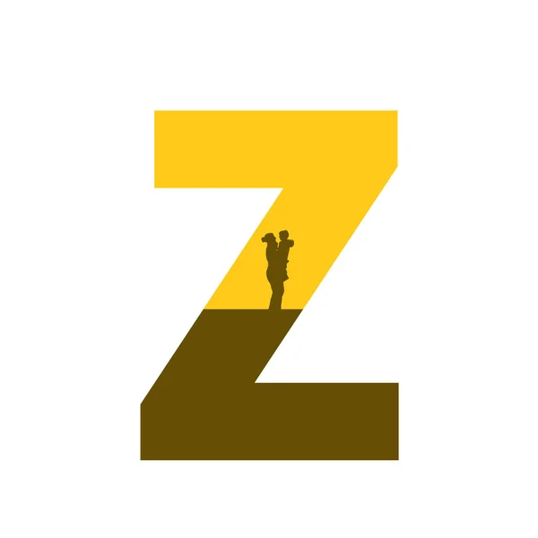 字母Z 由母亲的侧写组成 手臂上带着孩子 颜色为乌黑和棕色 背景为白色 — 图库照片