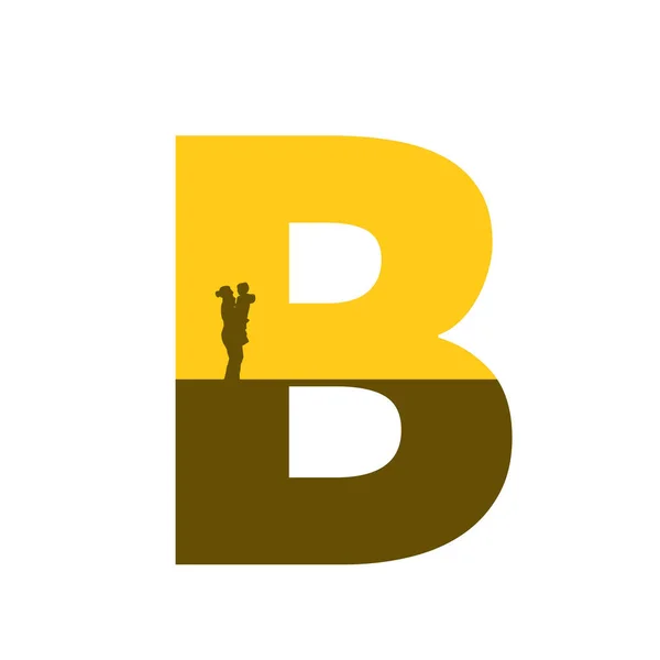 字母B的字母B 由母亲的侧写组成 手臂上有孩子 颜色为乌黑和棕色 背景为白色 — 图库照片
