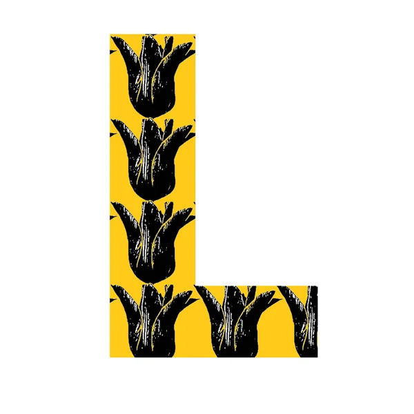 Huruf Dari Alfabet Yang Dibuat Dengan Pola Tulip Hitam Pada — Stok Foto