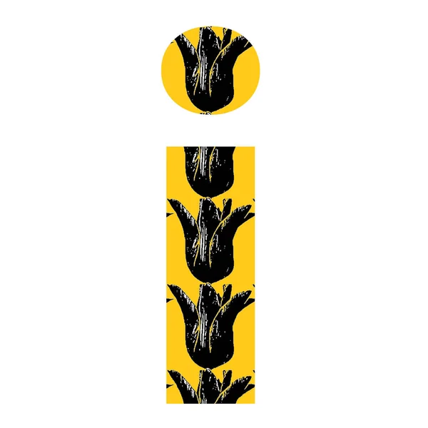 Літера Алфавіту Зроблена Візерунком Чорного Тюльпана Жовтому Тлі Ізольована Білому — стокове фото