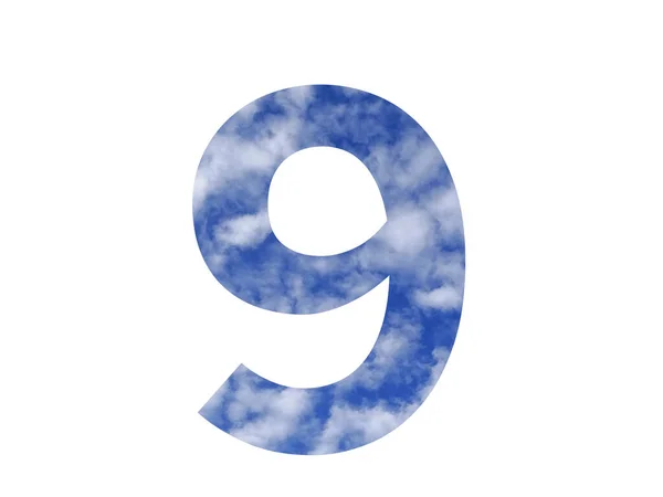 Number Alphabet Made Blue Sky White Clouds Isolated White Background — Stock Photo, Image