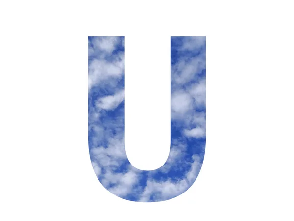 青い空と白い雲で作られたアルファベットの文字Uは 白い背景に隔離された — ストック写真