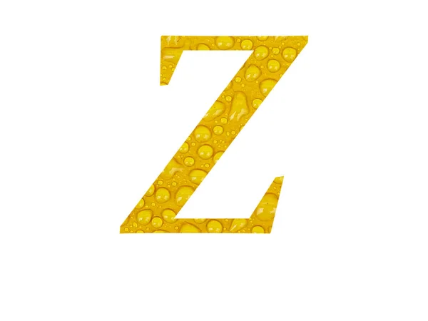 Litera Alfabetu Wykonana Kropel Deszczu Żółtym Tle Odizolowana Białym Tle — Zdjęcie stockowe
