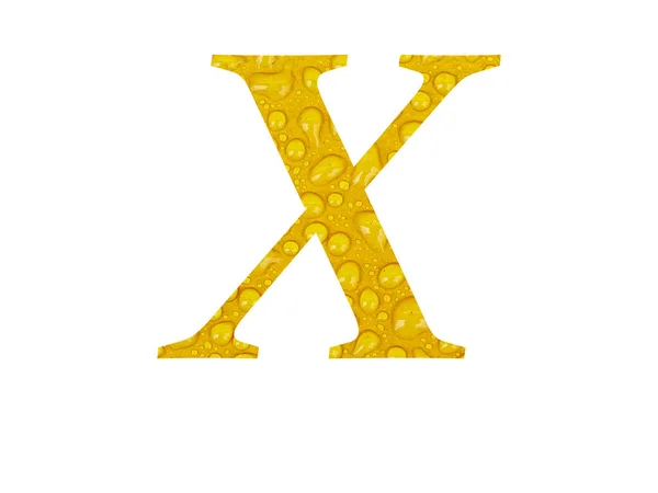 Buchstabe Des Alphabets Mit Regentropfen Auf Gelbem Hintergrund Isoliert Auf — Stockfoto