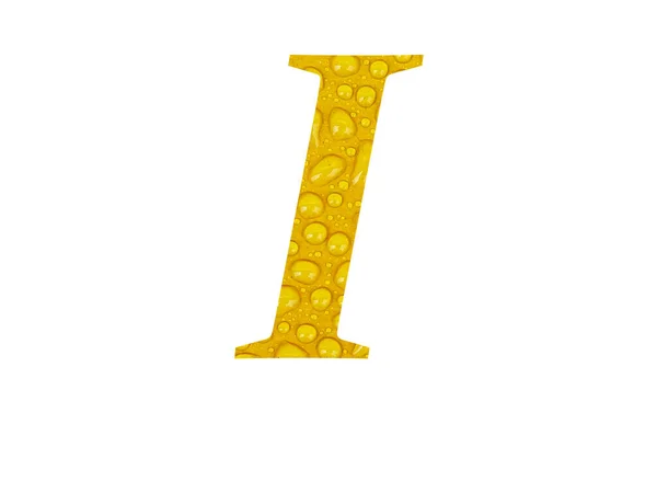 Litera Alfabetu Wykonana Kropel Deszczu Żółtym Tle Odizolowana Białym Tle — Zdjęcie stockowe