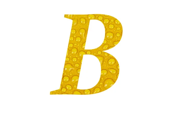 Carta Alfabeto Feito Com Gotas Chuva Sobre Fundo Amarelo Isolado — Fotografia de Stock