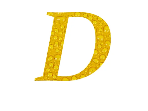 Буква Алфавита Сделанная Капельками Дождя Желтом Фоне Изолированная Белом Фоне — стоковое фото