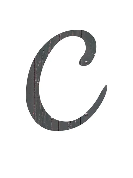 字母C用古老的绿色木头制成的字母C 用白色的背景隔开 — 图库照片