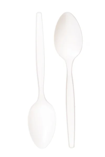 Two of disposable white spoon side by side — Stock Photo, Image