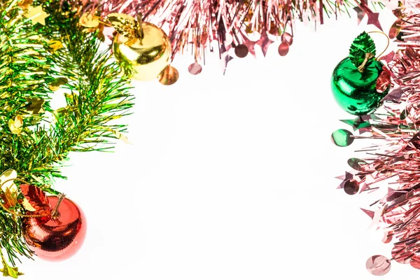 Dekoratif Noel süs ve bırak metin için beyaz çerçeve — Stok fotoğraf