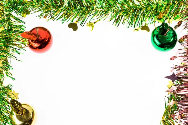 Dekoratif Noel süs ve bırak metin için beyaz çerçeve — Stok fotoğraf