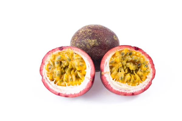 Group of Purple passionfruit and half cut to see its seed — Stock Photo, Image
