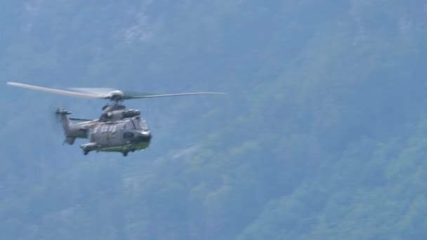 Eurocopter Airbus Helicopters AS 532 Cougar of Swiss Air Force Super Puma Team — Stock Video