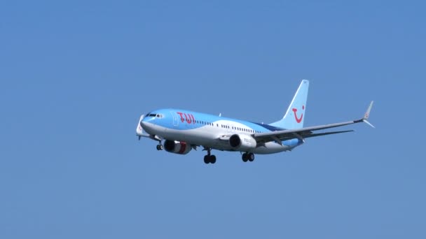 Avião a descer perto do aeroporto. Aterragem do Boeing 737-800 da TUIfly — Vídeo de Stock
