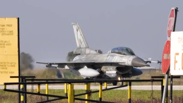 Close up view of a twin seats fighter jet used for military pilots training — Stock Video