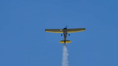 Cessna L-19 O-1 Birleşik Devletler Ordusu Kuş Köpeği bulutsuz mavi gökyüzünde uçuyor.