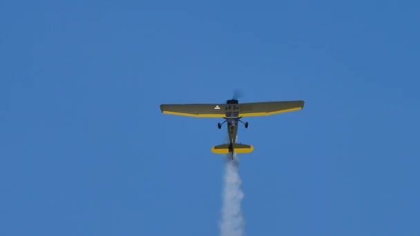 Cessna L-19 O-1 Amerikai Egyesült Államok Madárkutyája felhők nélkül repül a kék égen — Stock videók