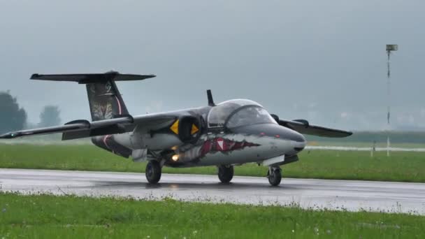 Aviones militares austriacos pintados con una librea especial en la pista — Vídeos de Stock