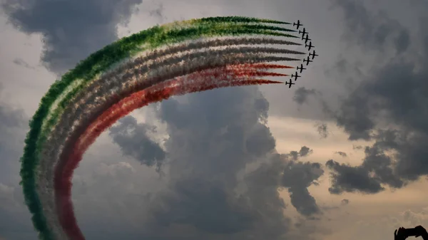 Frecce Tricolori, l'équipe italienne de voltige aérienne en vol — Photo